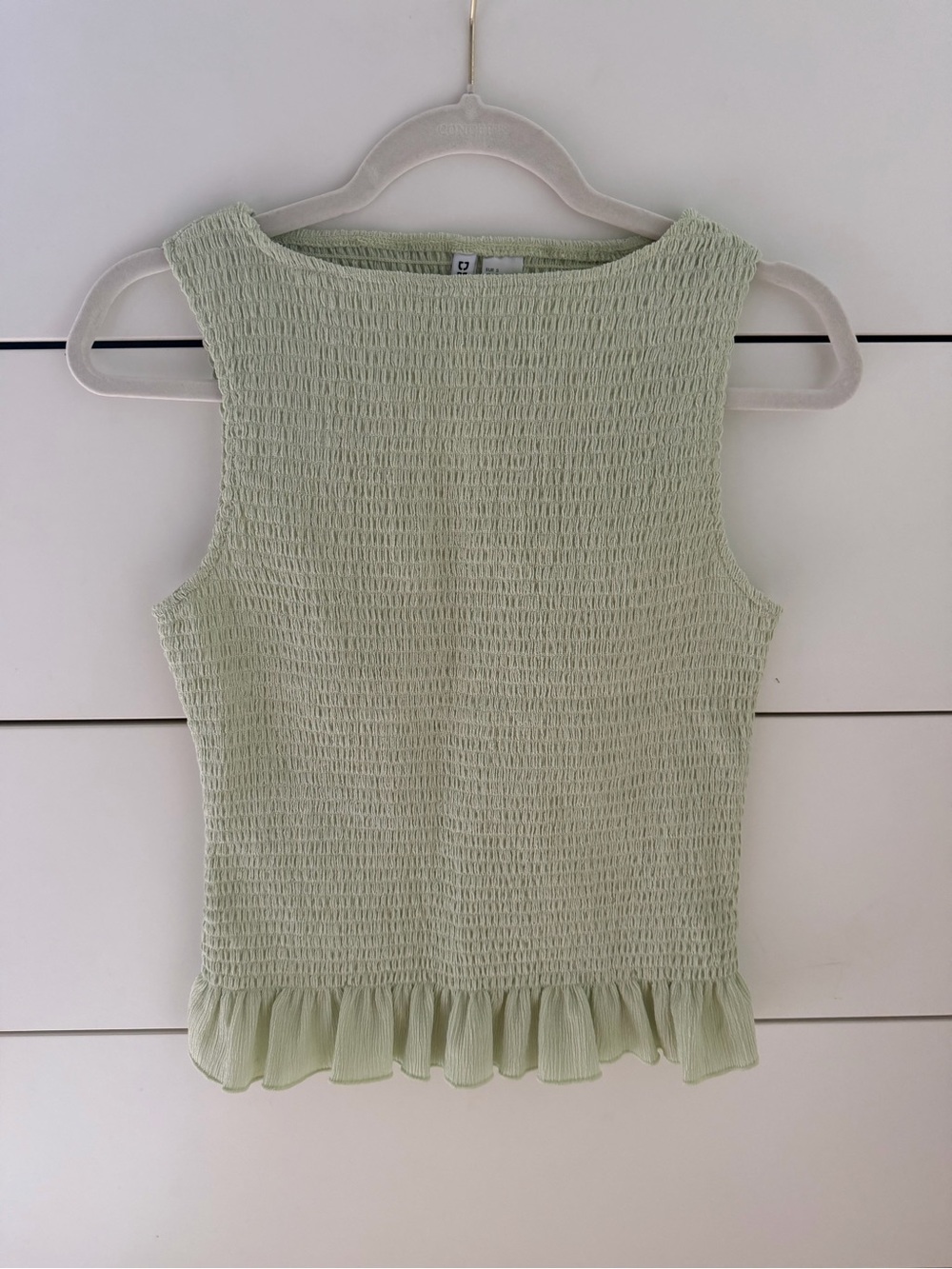 H&M Pale Mint Smocked Tank with Ruffle Hem